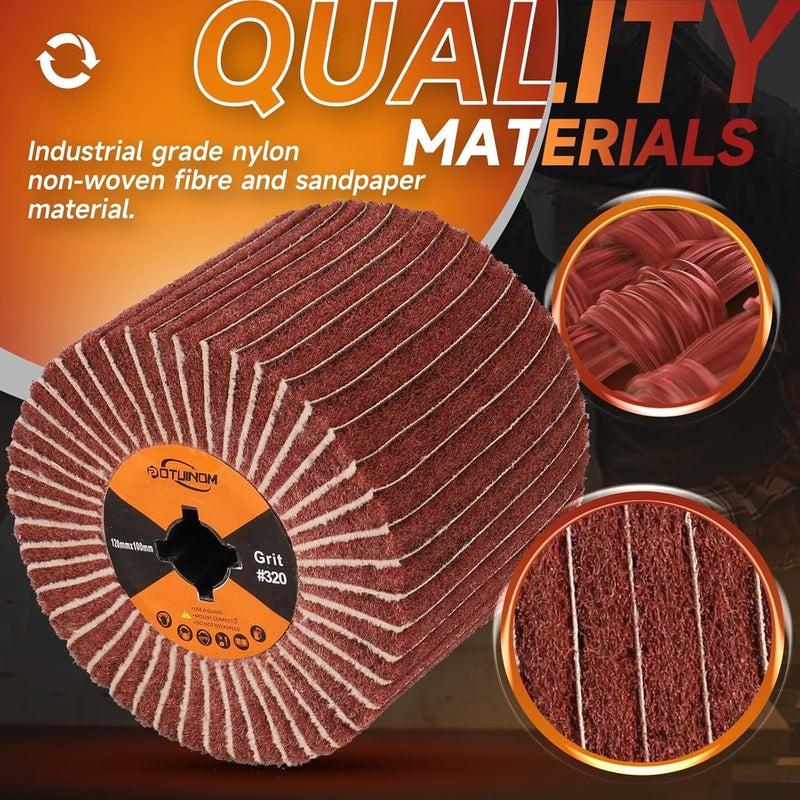 POTUINOM Non-Woven Wheel Surface Conditioning Tool, 320 Grit 120 x 100 x 19 mm Abrasive Drawing Polishing Wheel with Sandpaper for Wood Metal Burnishing Wheel 4.7"x 4" - Image 4